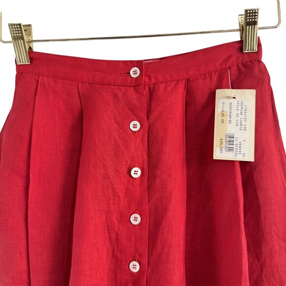 NWT Vintage Agnes B. Linen Skirt Women's Red Pleated Button Up Size 36 US 4 - Picture 2 of 8